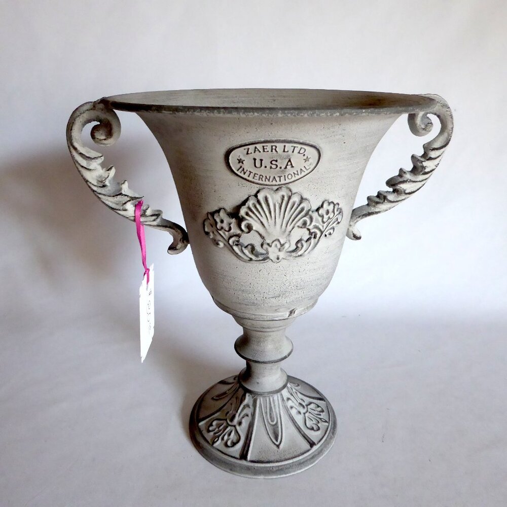 NEW SHABBY CHIC HANDLED DISTRESSED METAL URN VASE